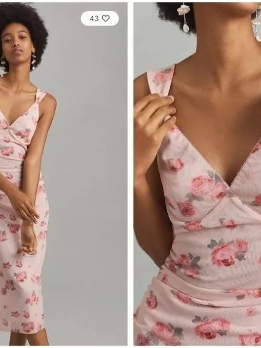 Mare Mare - Anthropologie Blush Pink Floral V-Neck Midi Dress